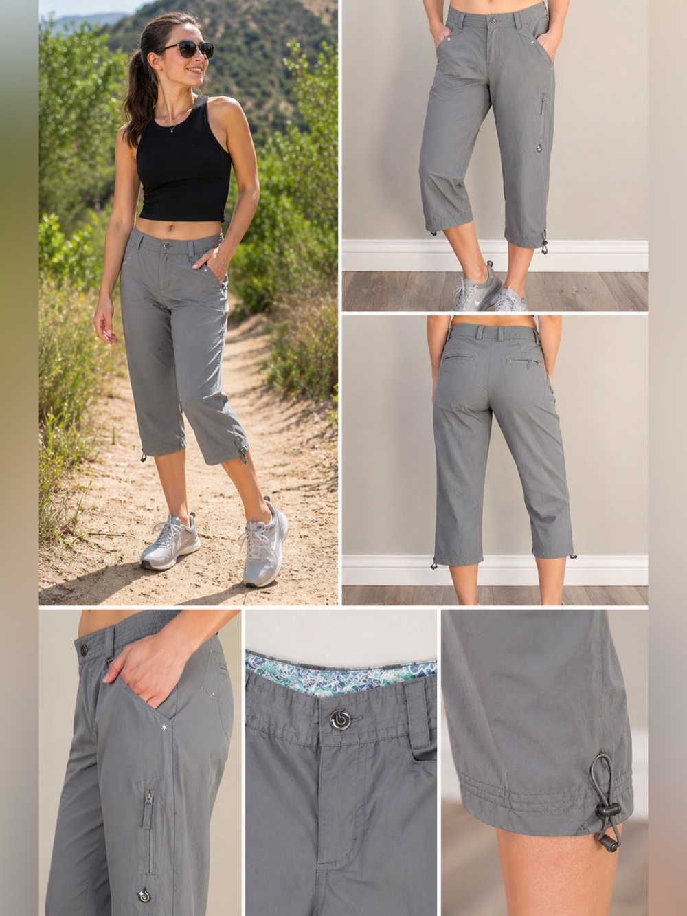 Isis Gray Hiking Capris Size 8 Lightweight Outdoor Pants Utility Pockets